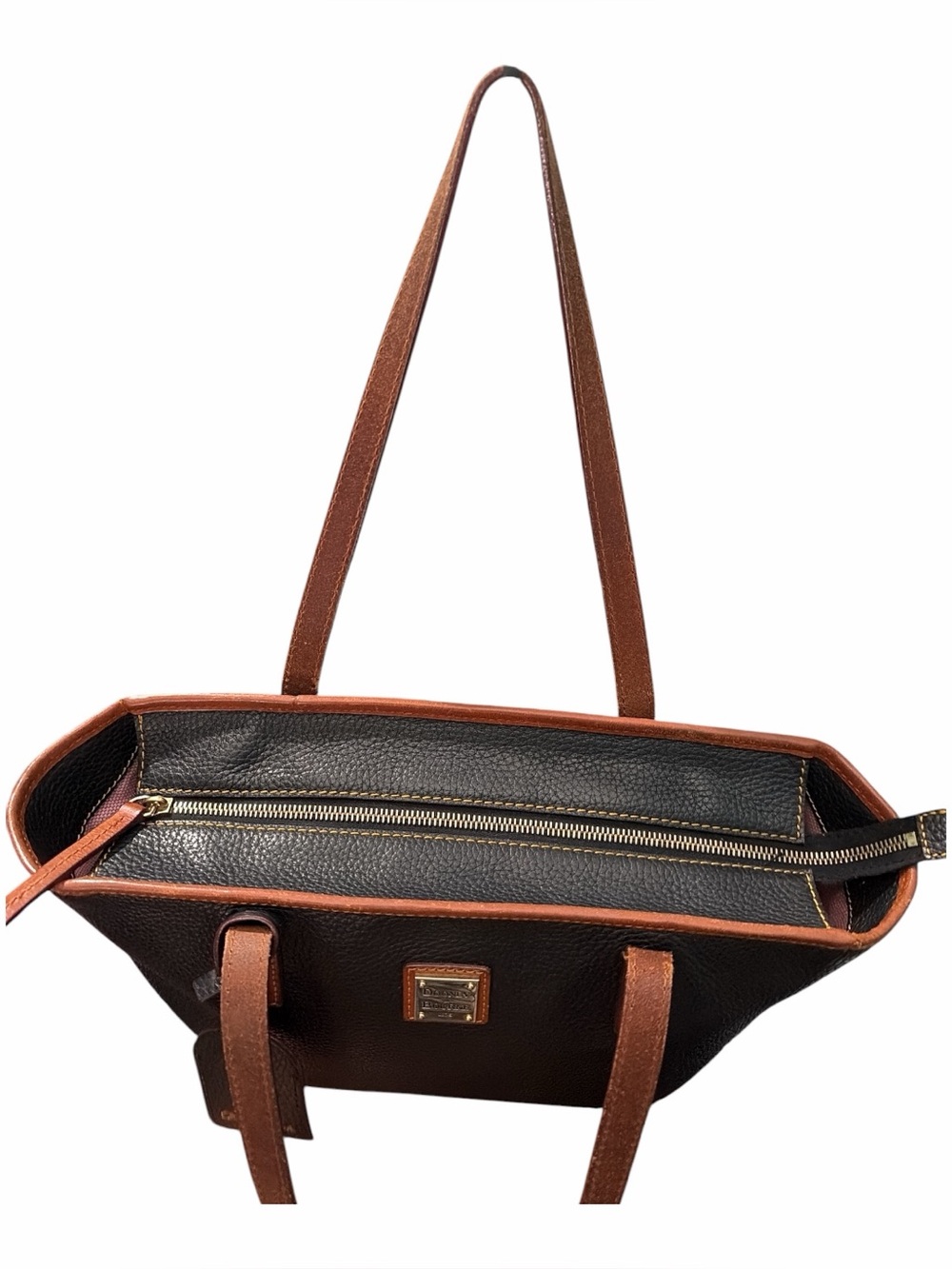 Dooney & Bourke Black Pebbled Charleston Leather Tote with Brown Trim - Picture 5 of 9
